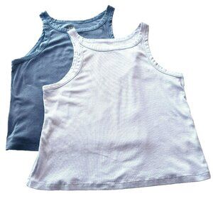 Lot of 2 Gap Rib Tank Tops XXL Stretch Bicoastal Blue Classic China Blue